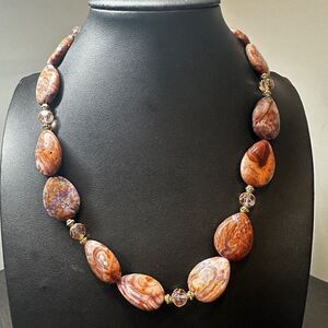 16" Beautiful safari jasper and crystal with gold accent beads necklace!